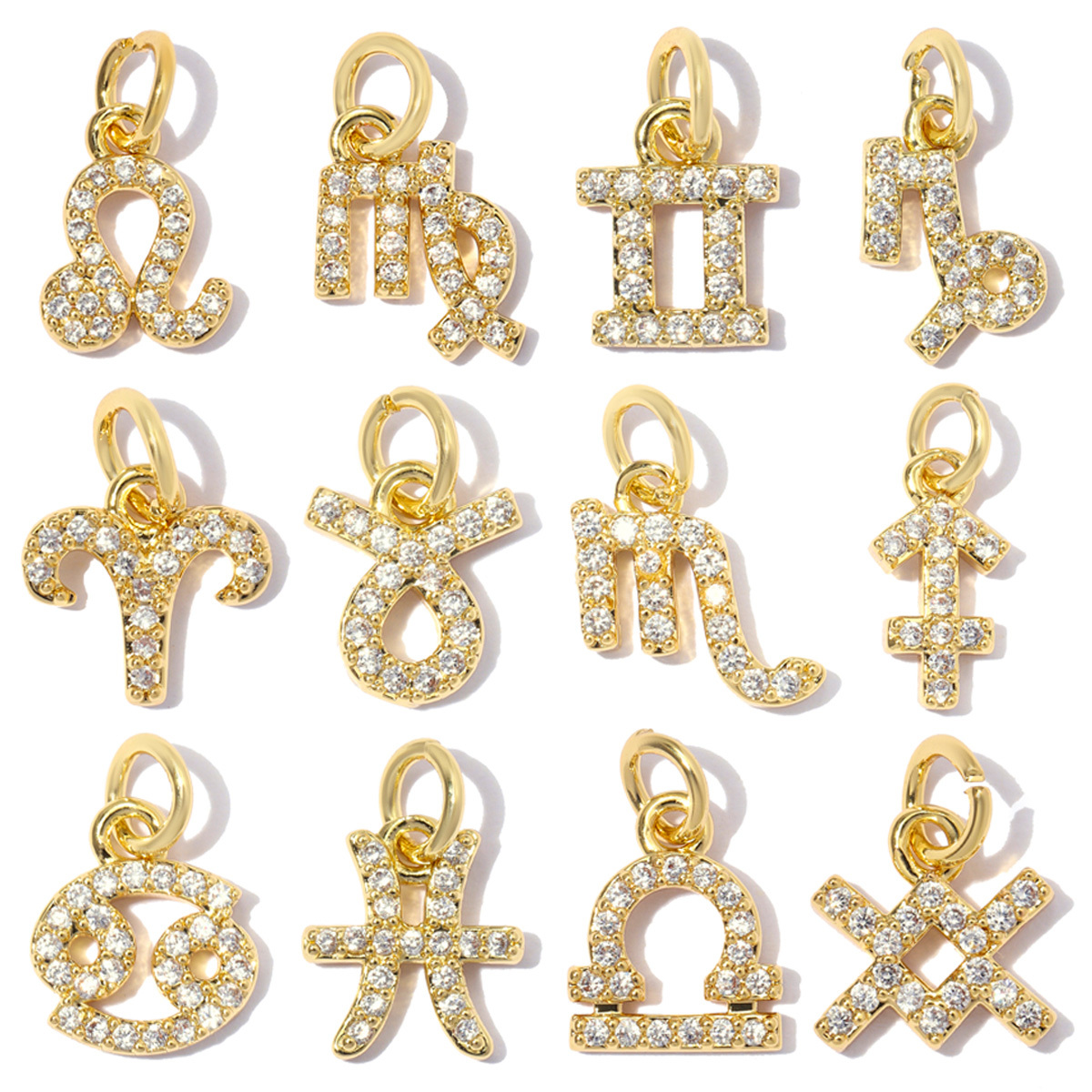 6pcs/pack Copper Zircon Zodiac Signs DIY Bracelet Charms Libra Leo Sagittarius Necklace Pendants Woman 18K Real Gold Jewelry Wholesale