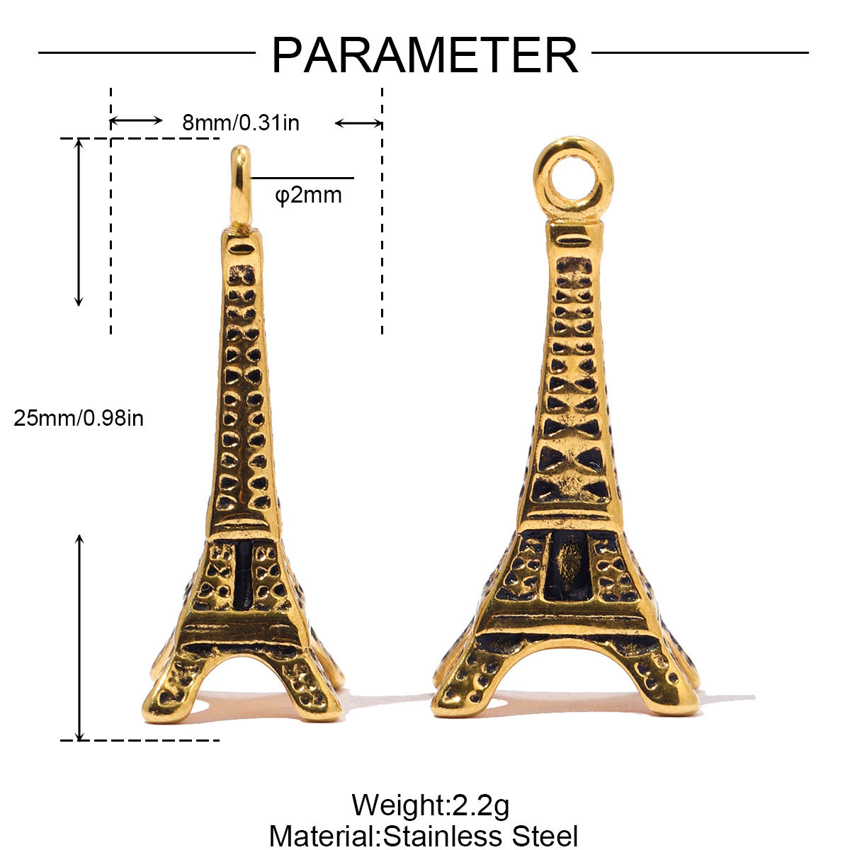 6pcs/pack Stainless Steel Eiffel Tower Flower DIY Charms Two Tone Star Sun Moon Necklace Pendants Woman Heart Jewelry Wholesale
