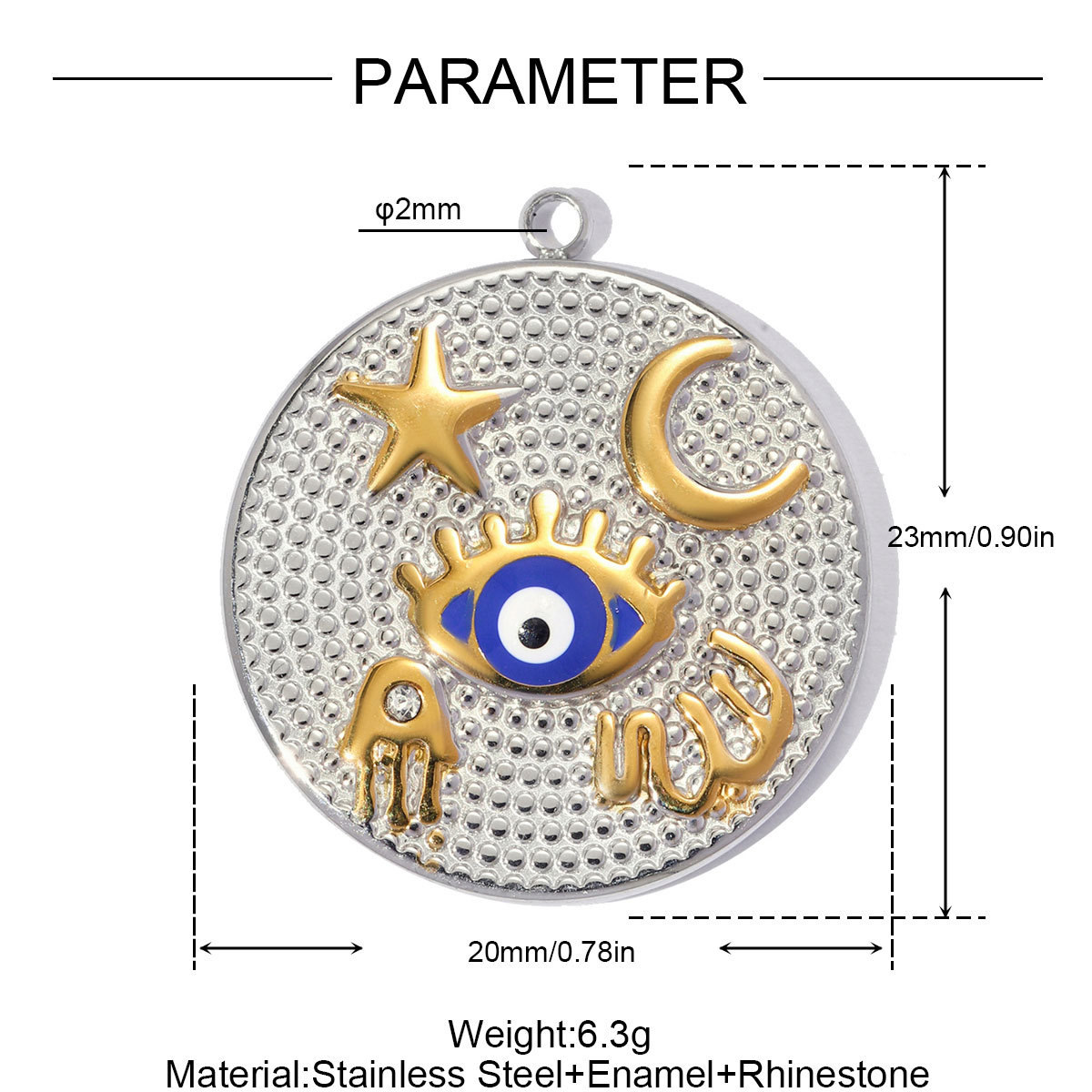 6pcs/pack Stainless Steel Eiffel Tower Flower DIY Charms Two Tone Star Sun Moon Necklace Pendants Woman Heart Jewelry Wholesale