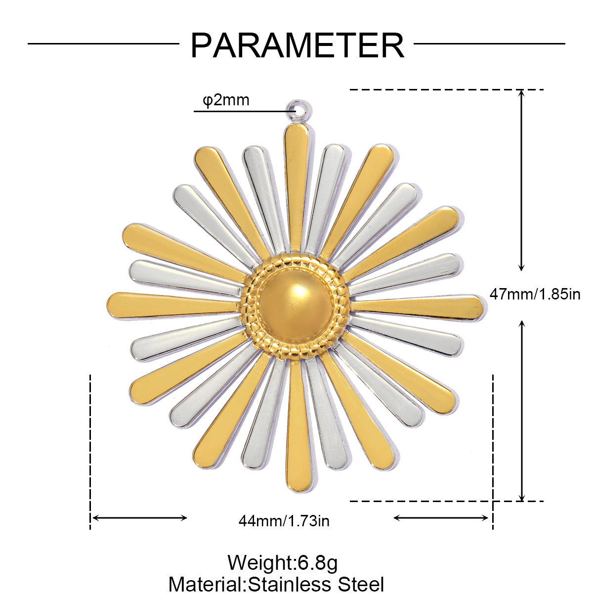 6pcs/pack Stainless Steel Two Tone Daisy Flower DIY Charms Love Heart Starfish Necklace Pendants Woman Shell Jewelry Wholesale