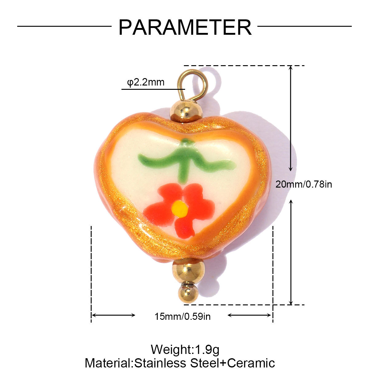 6pcs/pack Stainless Steel Ceramic Cherry Flower DIY Earring Charms Love Heart Necklace Pendants Woman Shoe Accessory Jewelry