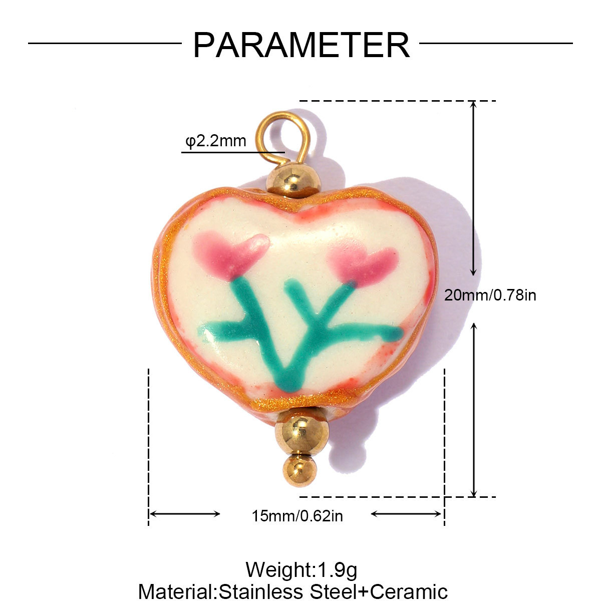 6pcs/pack Stainless Steel Ceramic Cherry Flower DIY Earring Charms Love Heart Necklace Pendants Woman Shoe Accessory Jewelry