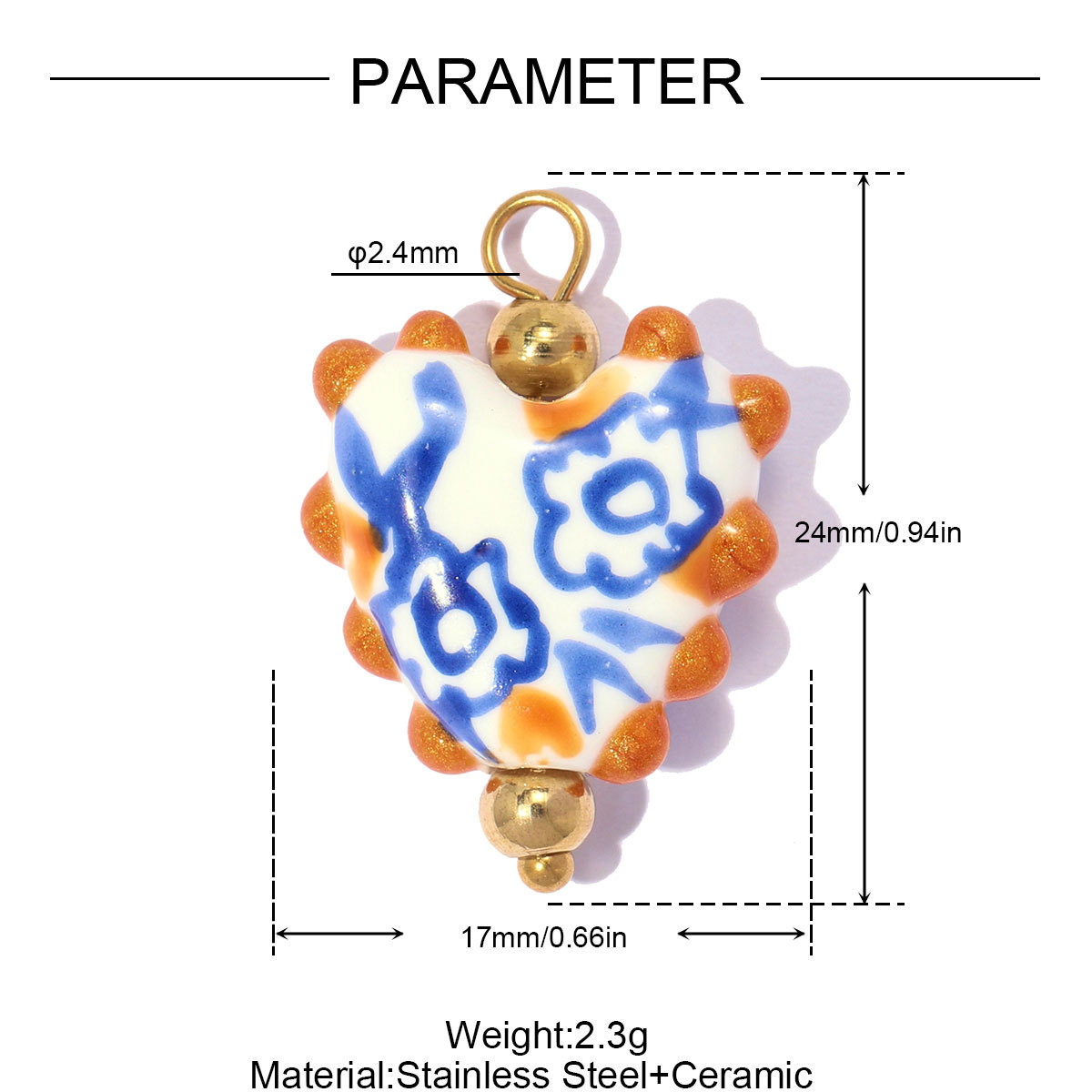 6pcs/pack Stainless Steel Ceramic Cherry Flower DIY Earring Charms Love Heart Necklace Pendants Woman Shoe Accessory Jewelry