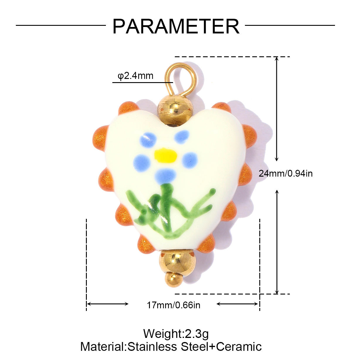 6pcs/pack Stainless Steel Ceramic Cherry Flower DIY Earring Charms Love Heart Necklace Pendants Woman Shoe Accessory Jewelry