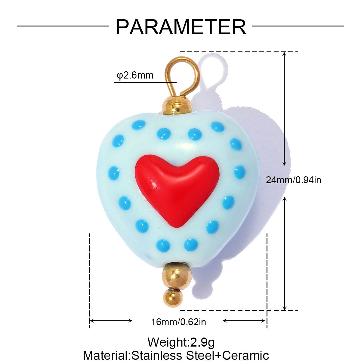 6pcs/pack Stainless Steel Ceramic Cherry Flower DIY Earring Charms Love Heart Necklace Pendants Woman Shoe Accessory Jewelry