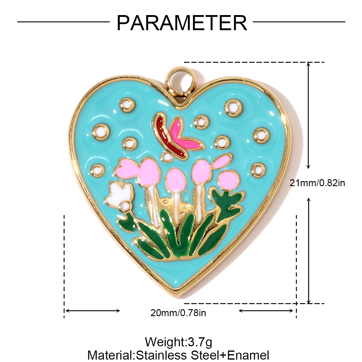 6pcs/pack Stainless Steel Enamel Rose Peony Flower DIY Bracelet Charms Lucky Hand Moon Necklace Pendants Women Heart Match Jewelry