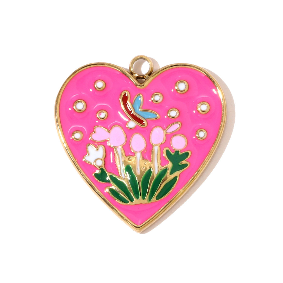 6pcs/pack Stainless Steel Enamel Rose Peony Flower DIY Bracelet Charms Lucky Hand Moon Necklace Pendants Women Heart Match Jewelry