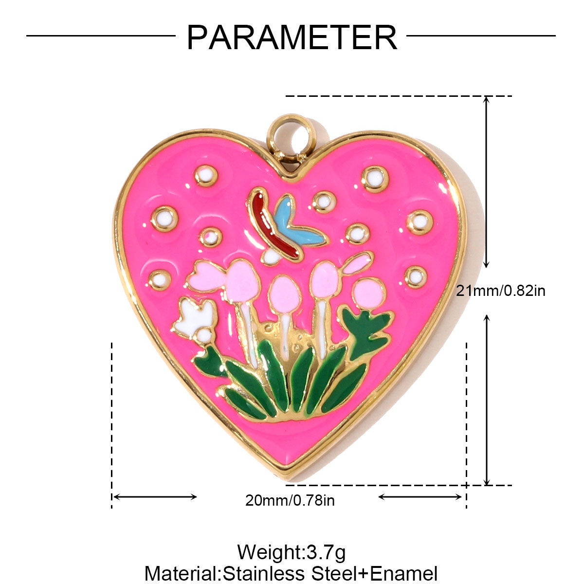 6pcs/pack Stainless Steel Enamel Rose Peony Flower DIY Bracelet Charms Lucky Hand Moon Necklace Pendants Women Heart Match Jewelry