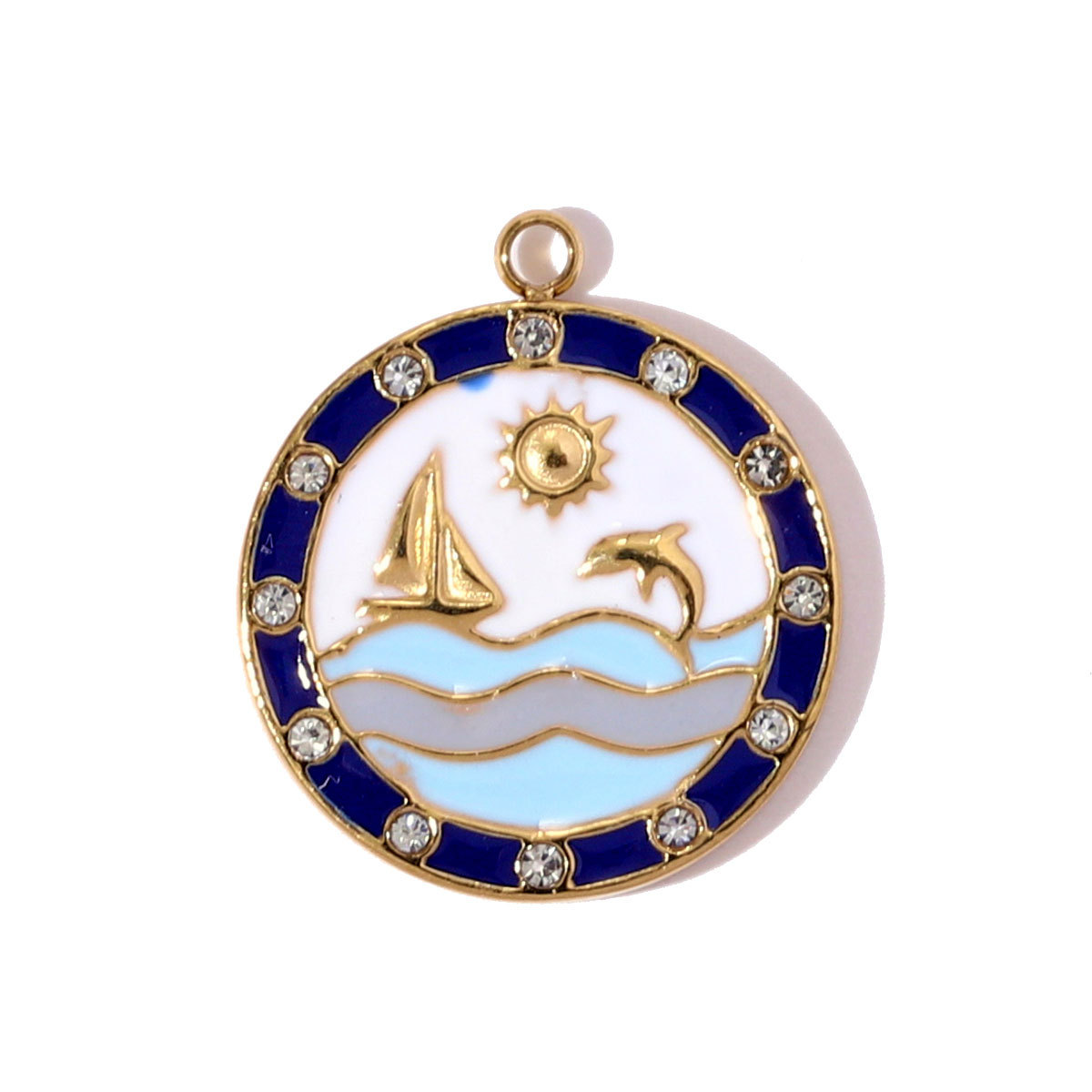 6pcs/pack Stainless Steel Rhinestone Moon Star DIY Charms Enamel Dolphin Sailboat Necklace Pendants Women Mushroom Rabbit Jewelry