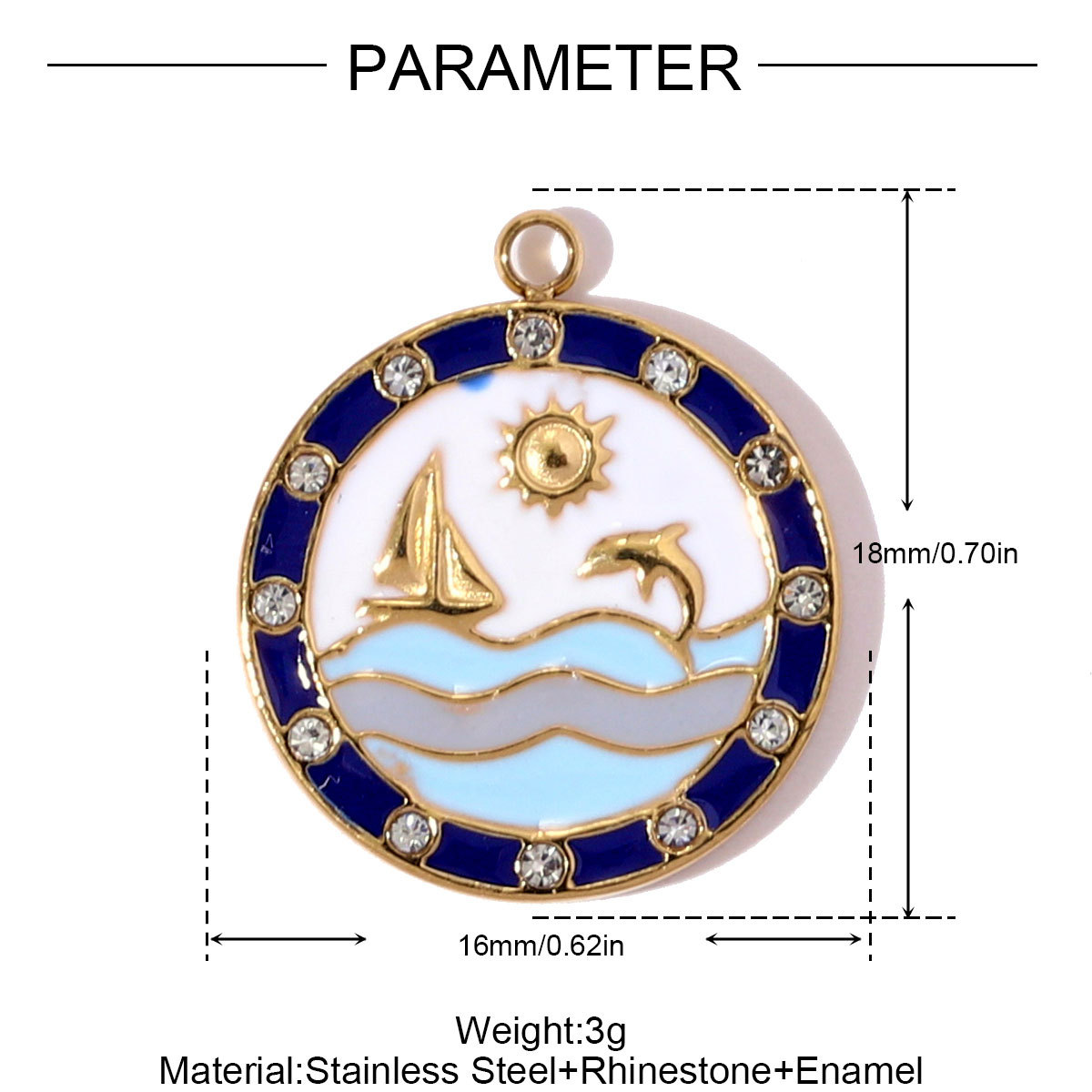 6pcs/pack Stainless Steel Rhinestone Moon Star DIY Charms Enamel Dolphin Sailboat Necklace Pendants Women Mushroom Rabbit Jewelry
