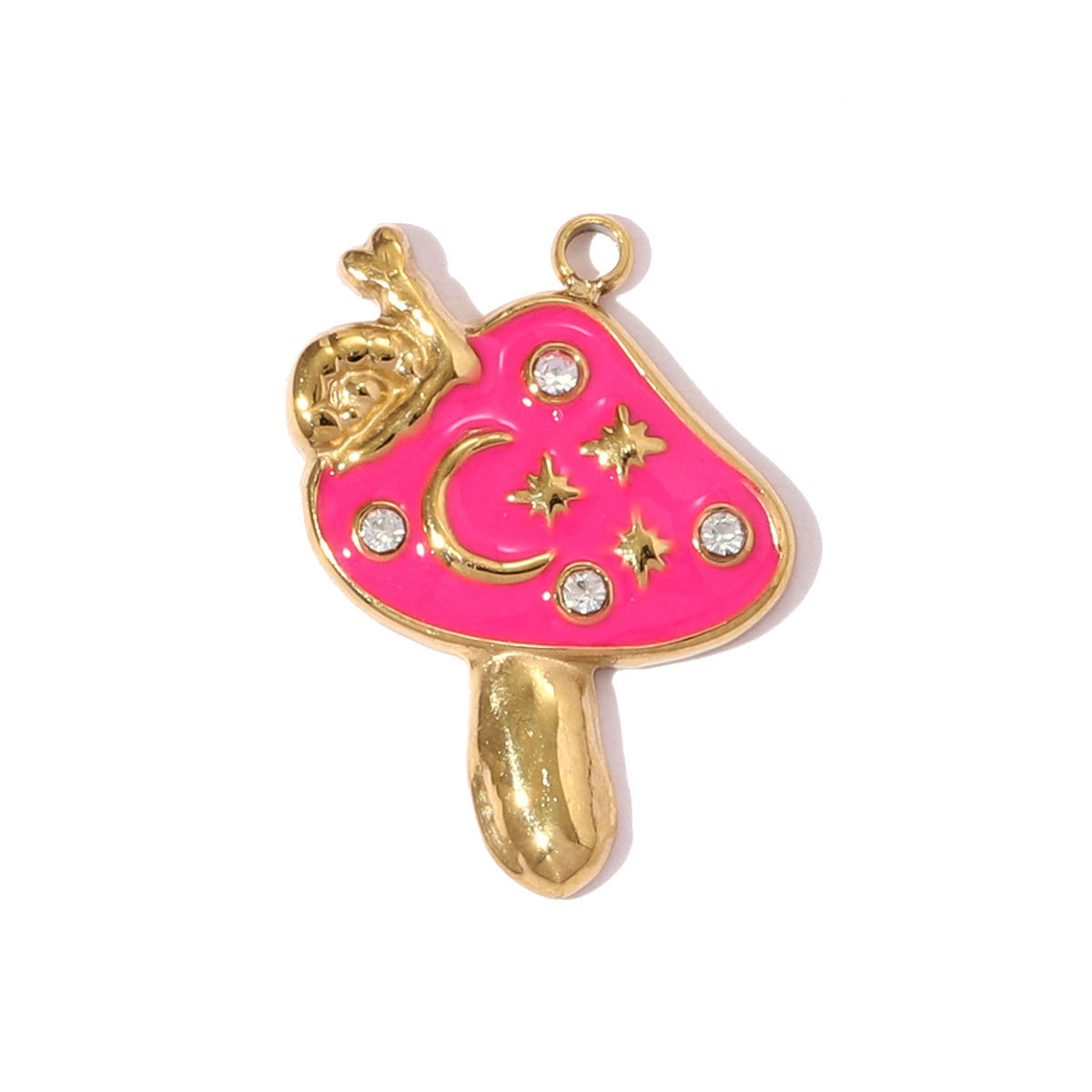 6pcs/pack Stainless Steel Rhinestone Moon Star DIY Charms Enamel Dolphin Sailboat Necklace Pendants Women Mushroom Rabbit Jewelry