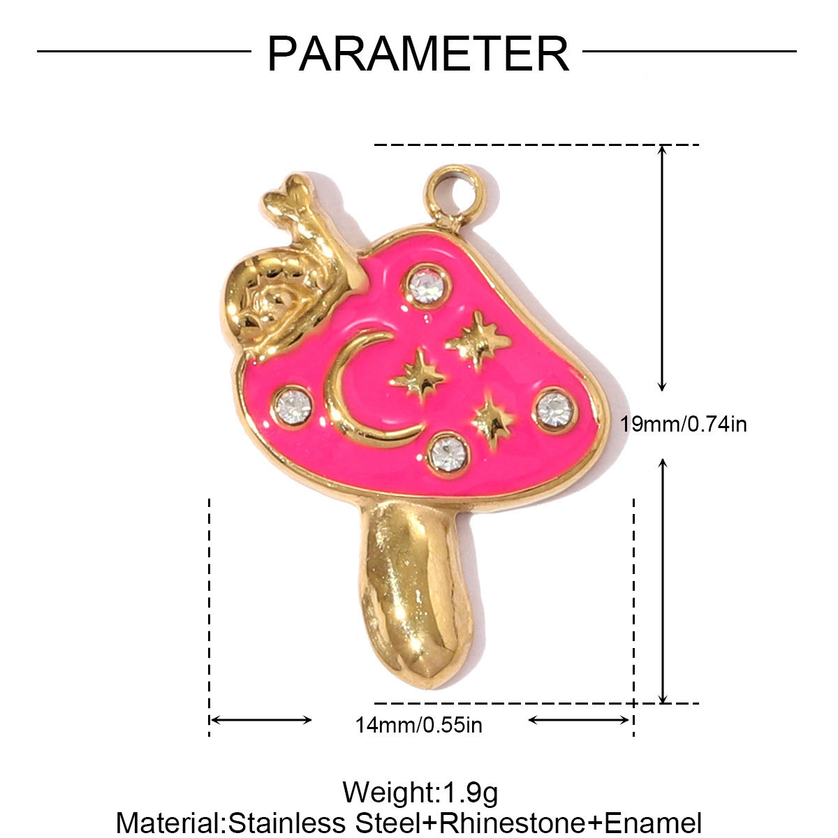 6pcs/pack Stainless Steel Rhinestone Moon Star DIY Charms Enamel Dolphin Sailboat Necklace Pendants Women Mushroom Rabbit Jewelry