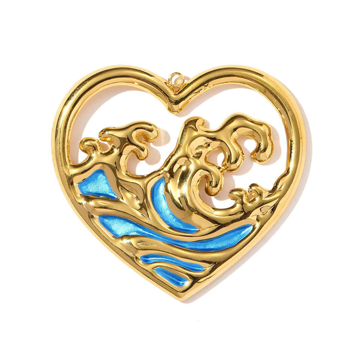6pcs/pack Frech Retro Stainless Steel Enamel Sea Waves Necklace Pendant Rhinestone Butterfly DIY Charm Women Love Heart Jewelry
