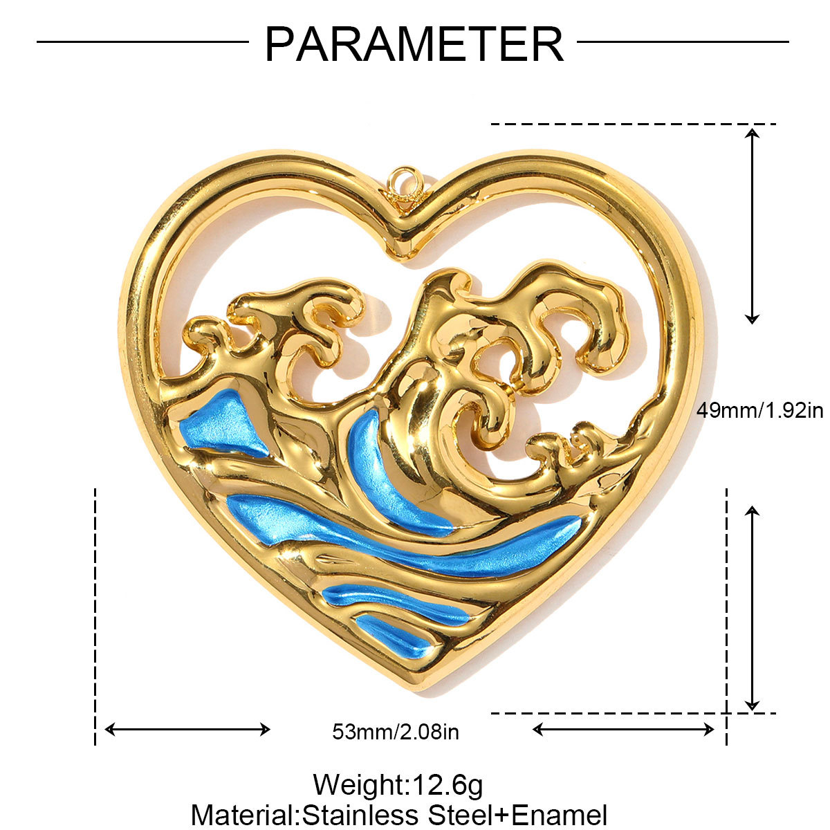 6pcs/pack Frech Retro Stainless Steel Enamel Sea Waves Necklace Pendant Rhinestone Butterfly DIY Charm Women Love Heart Jewelry