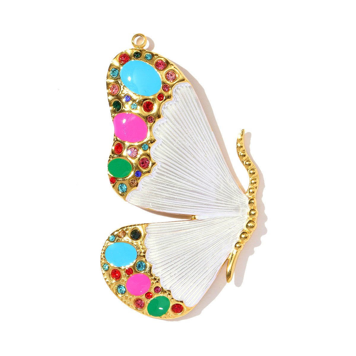 6pcs/pack Frech Retro Stainless Steel Enamel Sea Waves Necklace Pendant Rhinestone Butterfly DIY Charm Women Love Heart Jewelry