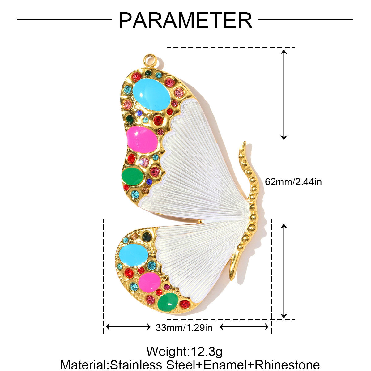 6pcs/pack Frech Retro Stainless Steel Enamel Sea Waves Necklace Pendant Rhinestone Butterfly DIY Charm Women Love Heart Jewelry