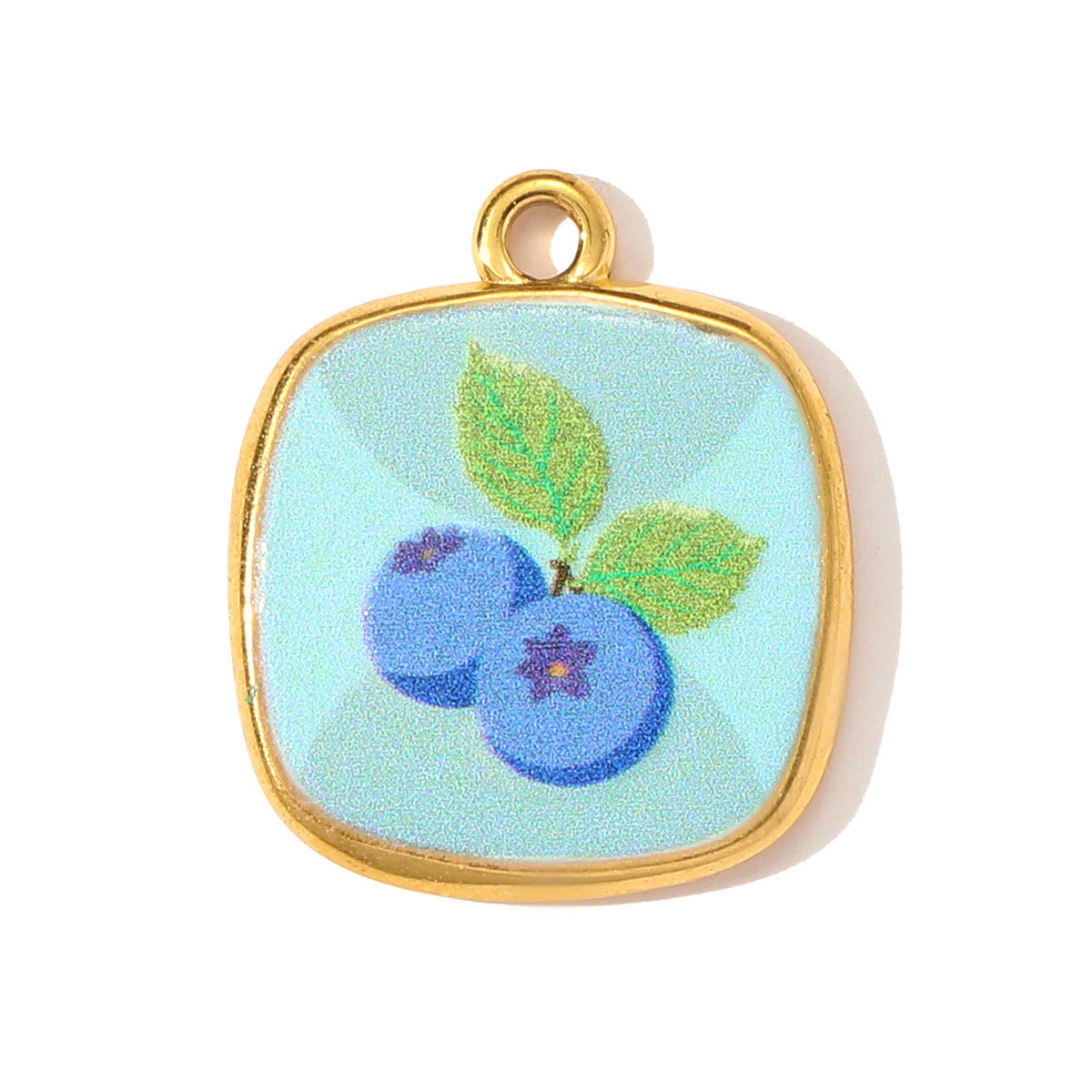 6pcs/pack Stainless Steel Enamel Blue Cherry Pear Necklace Pendant Painted Flower Leaf DIY Charm Women Star Dragonfly Jewelry