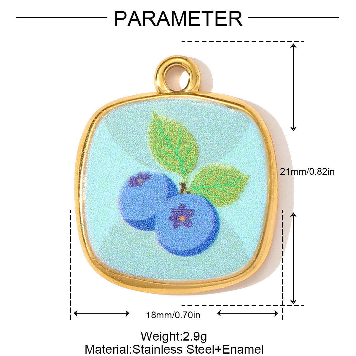 6pcs/pack Stainless Steel Enamel Blue Cherry Pear Necklace Pendant Painted Flower Leaf DIY Charm Women Star Dragonfly Jewelry