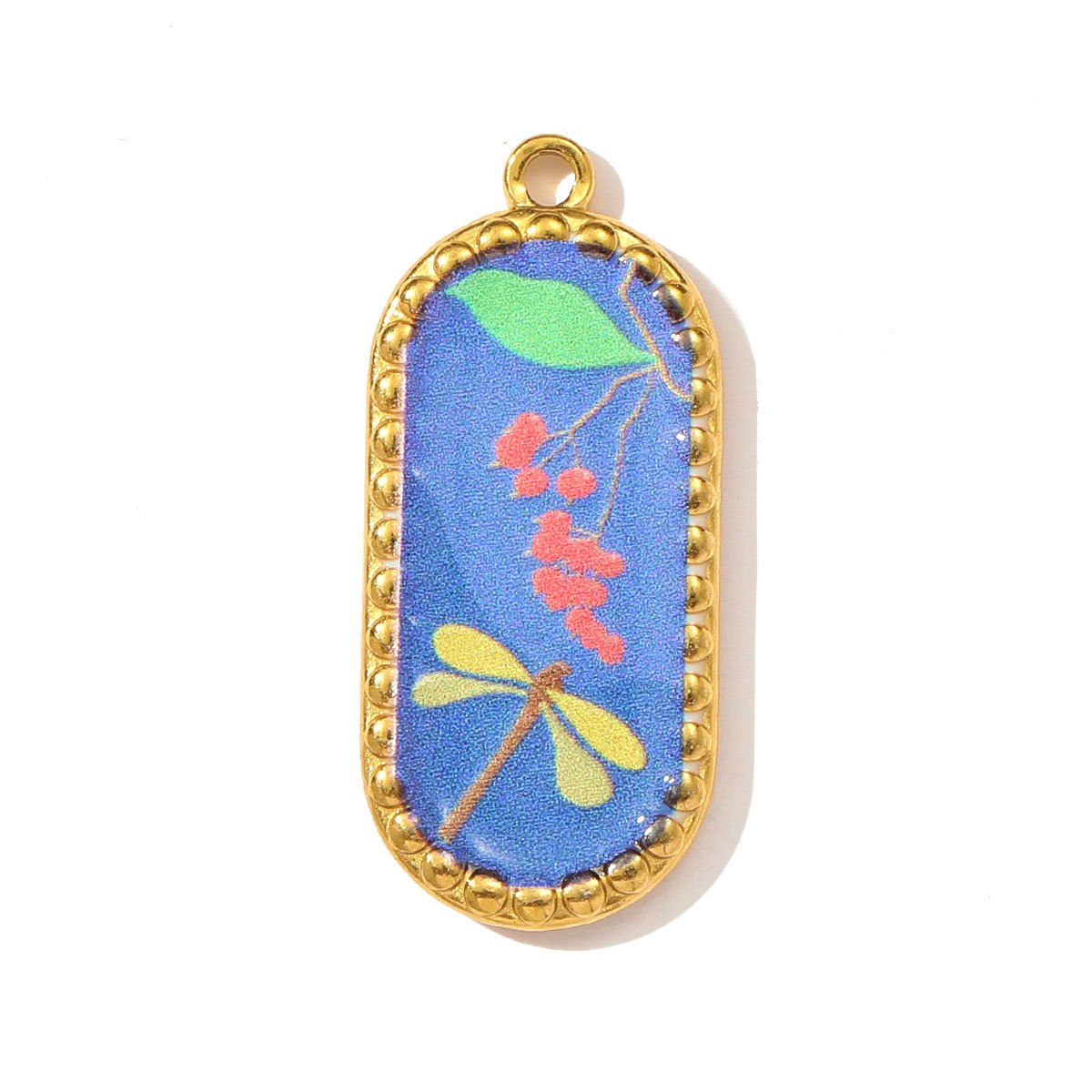 6pcs/pack Stainless Steel Enamel Blue Cherry Pear Necklace Pendant Painted Flower Leaf DIY Charm Women Star Dragonfly Jewelry