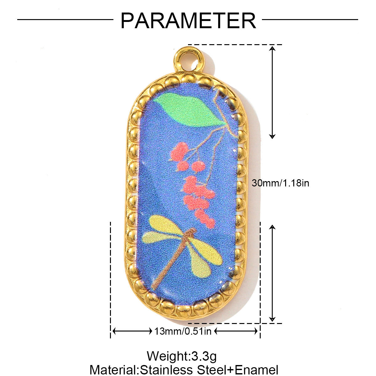 6pcs/pack Stainless Steel Enamel Blue Cherry Pear Necklace Pendant Painted Flower Leaf DIY Charm Women Star Dragonfly Jewelry
