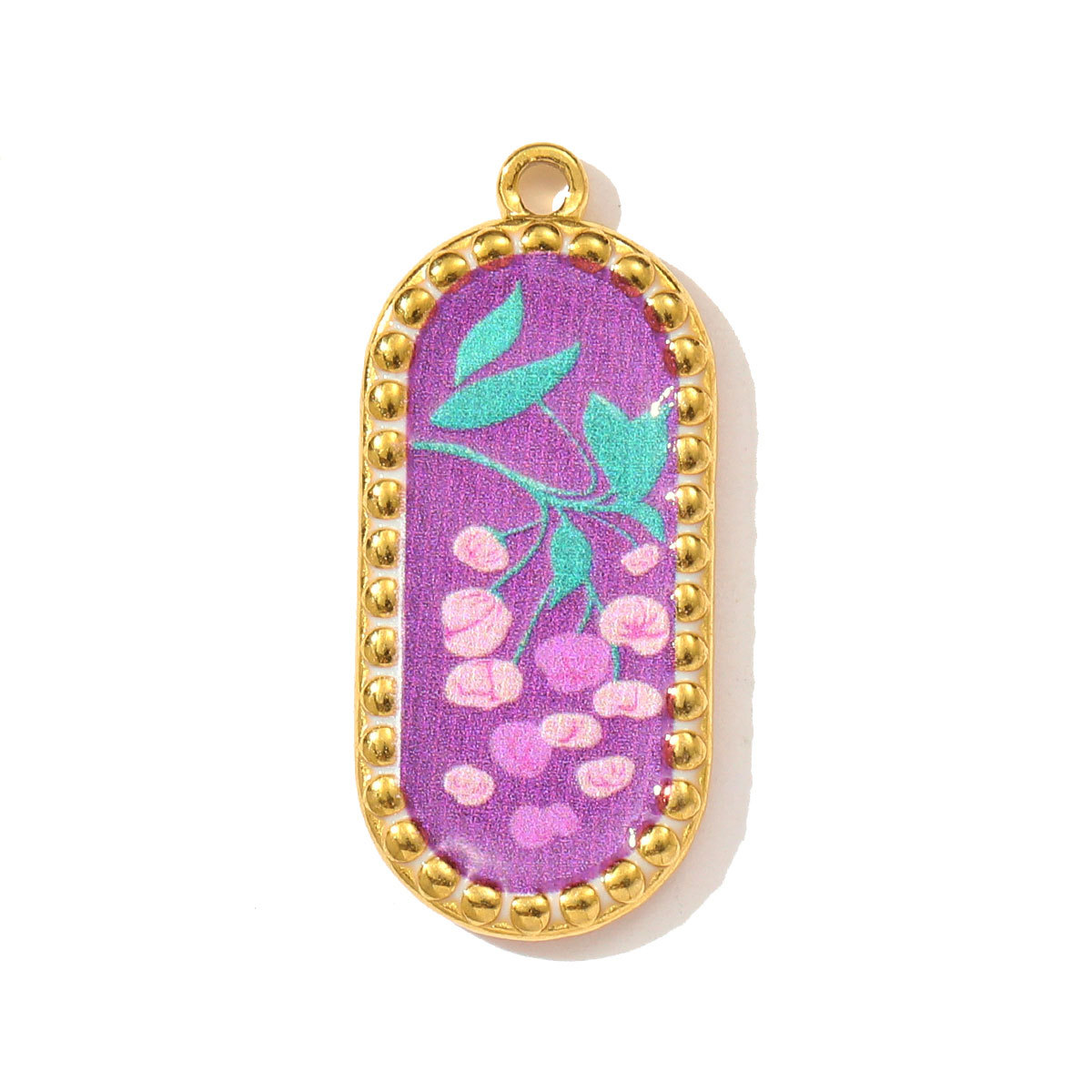 6pcs/pack Stainless Steel Enamel Blue Cherry Pear Necklace Pendant Painted Flower Leaf DIY Charm Women Star Dragonfly Jewelry