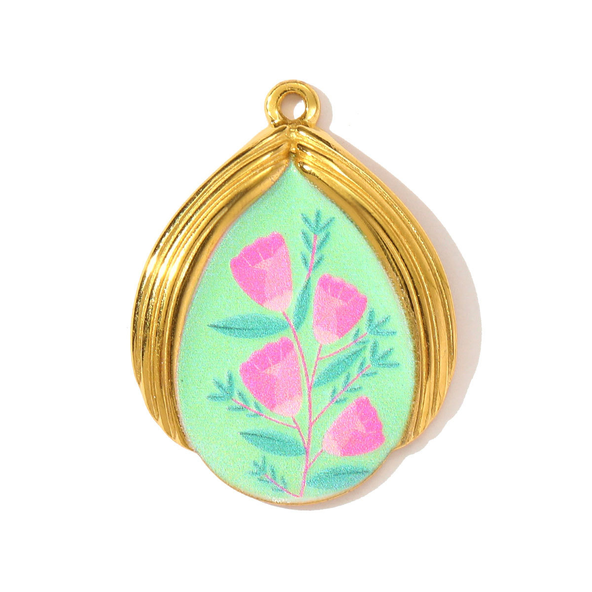 6pcs/pack Retro Stainless Steel Enamel Waterdrop Flower Necklace Pendant Painted Dragonfly DIY Charm Women Love Jewelry