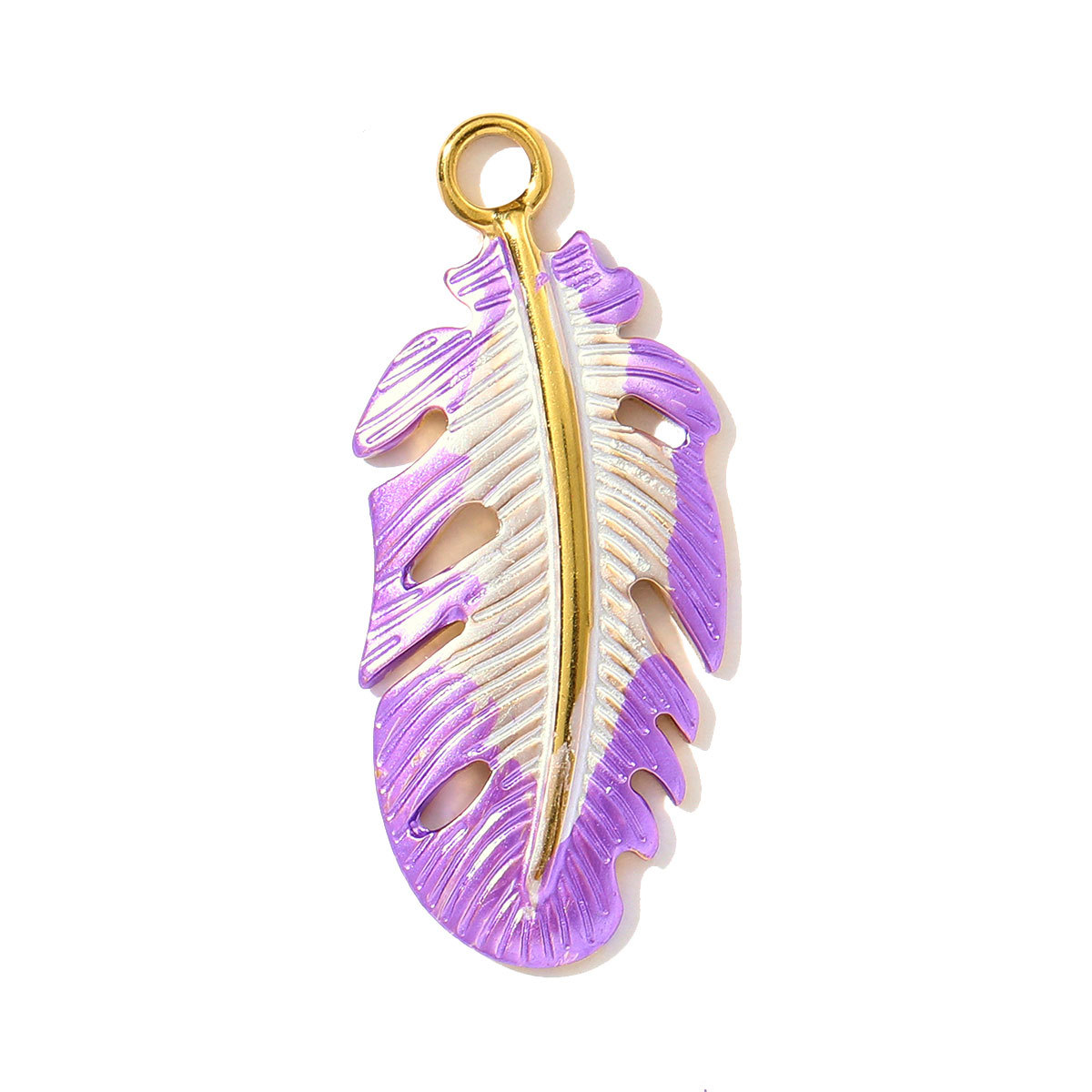 6pcs/pack Fashion Retro Stainless Steel Enamel Flowers Necklace Pendant Feather DIY Earring Charm Women Monstera Leaf Jewelry