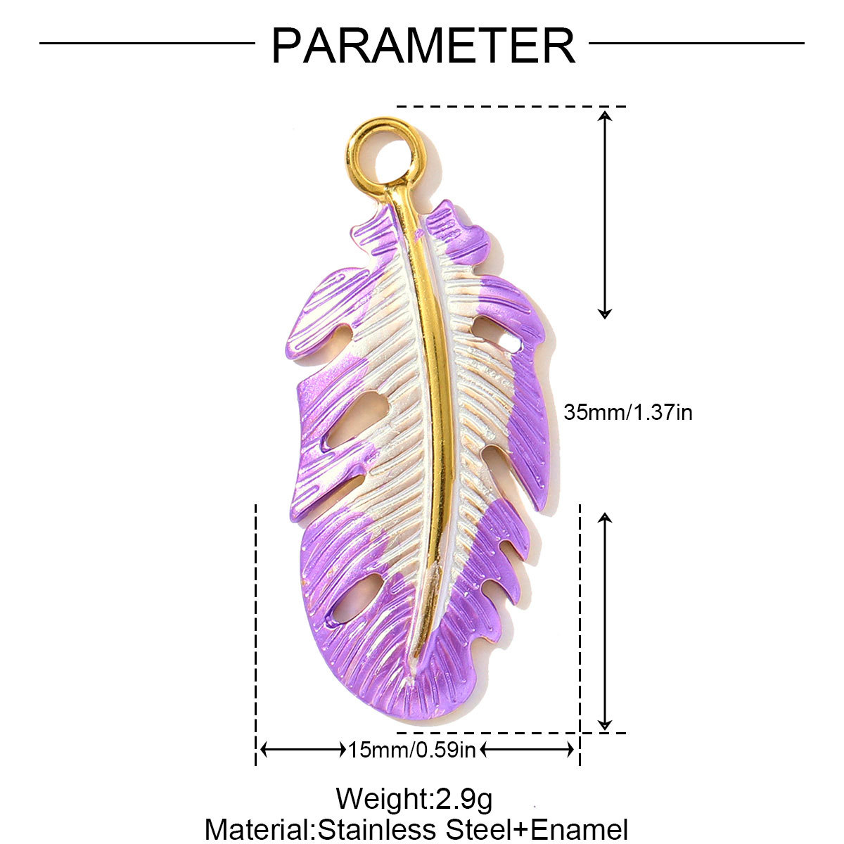 6pcs/pack Fashion Retro Stainless Steel Enamel Flowers Necklace Pendant Feather DIY Earring Charm Women Monstera Leaf Jewelry
