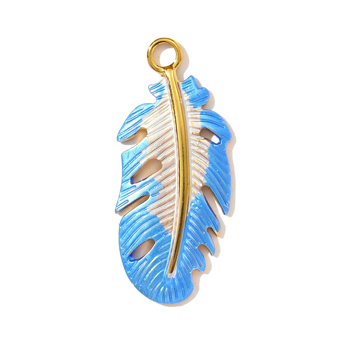 6pcs/pack Fashion Retro Stainless Steel Enamel Flowers Necklace Pendant Feather DIY Earring Charm Women Monstera Leaf Jewelry