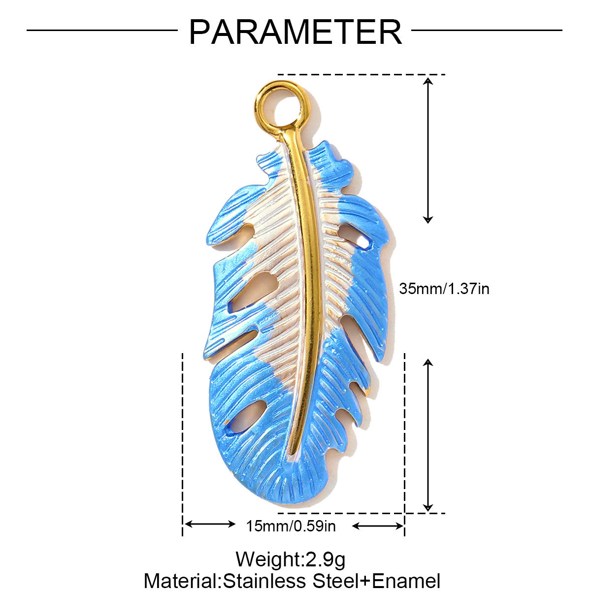 6pcs/pack Fashion Retro Stainless Steel Enamel Flowers Necklace Pendant Feather DIY Earring Charm Women Monstera Leaf Jewelry
