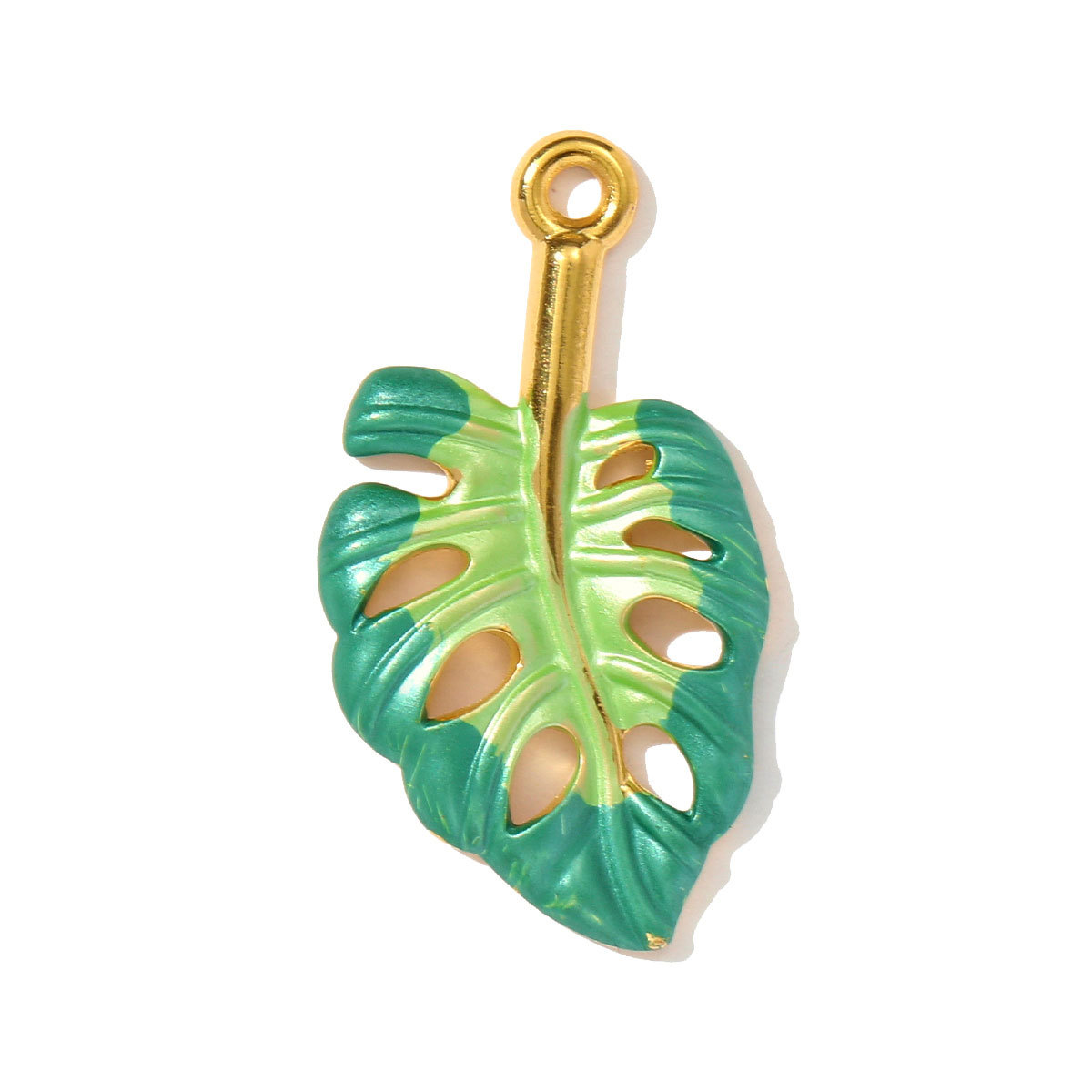 6pcs/pack Fashion Retro Stainless Steel Enamel Flowers Necklace Pendant Feather DIY Earring Charm Women Monstera Leaf Jewelry
