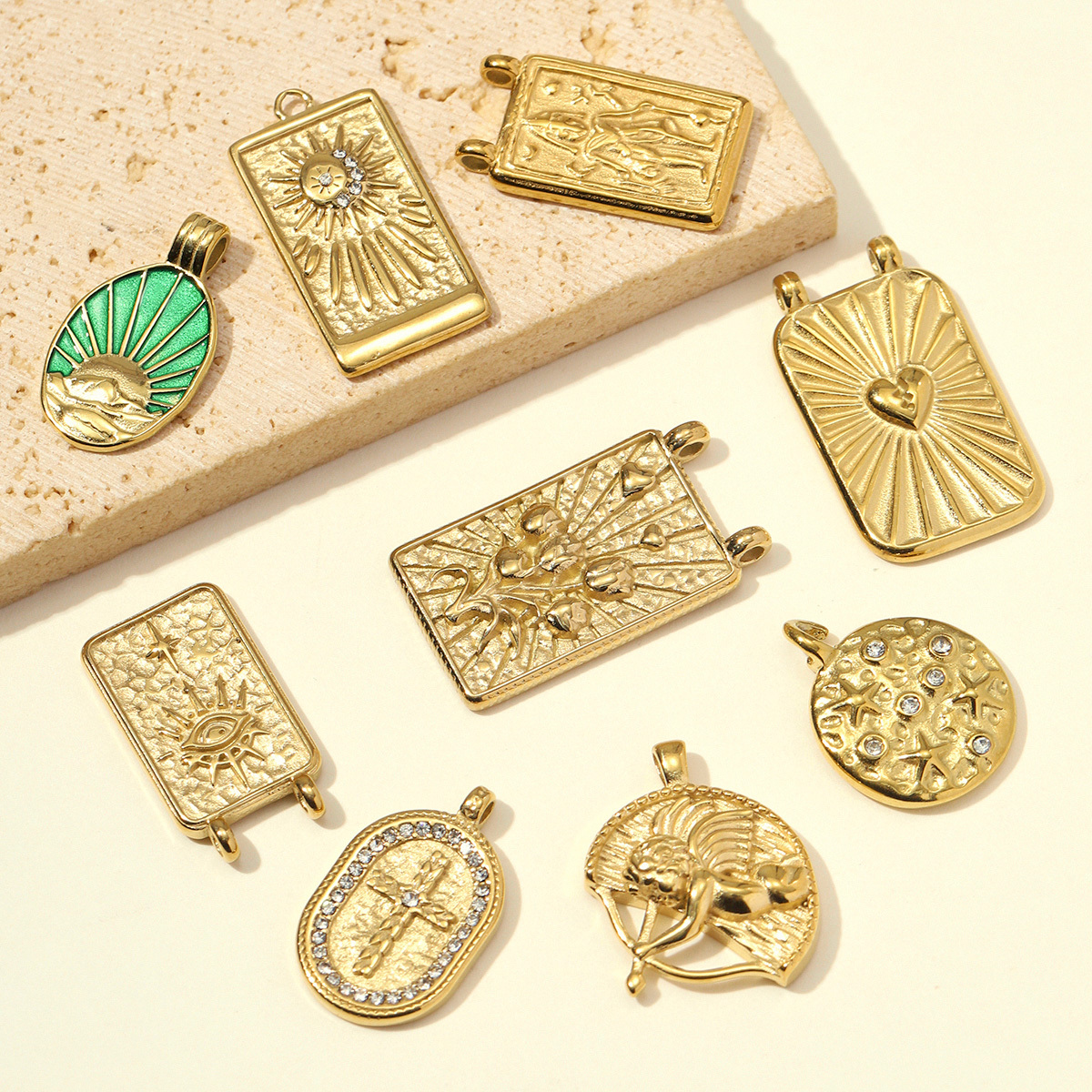 6pcs/pack Stainless Steel Rhinestone Cross Moon Sun DIY Charm The Goddess of Love Cupid Necklace Pendant Woman Eye Heart Jewelry