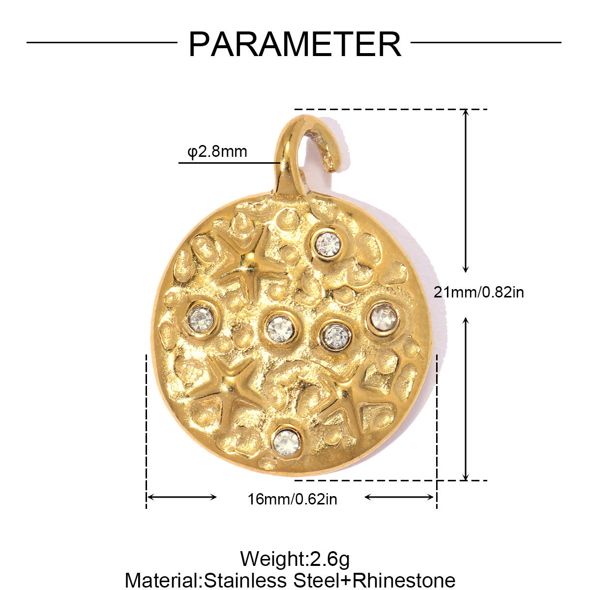6pcs/pack Stainless Steel Rhinestone Cross Moon Sun DIY Charm The Goddess of Love Cupid Necklace Pendant Woman Eye Heart Jewelry