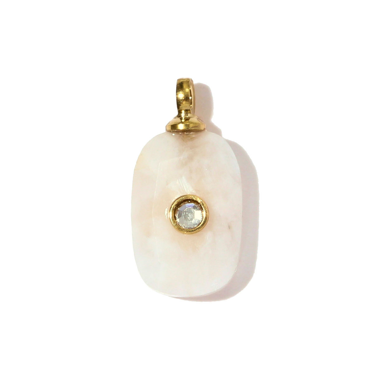 6pcs/pack Stainless Steel Square Natural Stone White Jade Necklace Pendants Powder Crystal DIY Charms Women Jewelry Wholesale