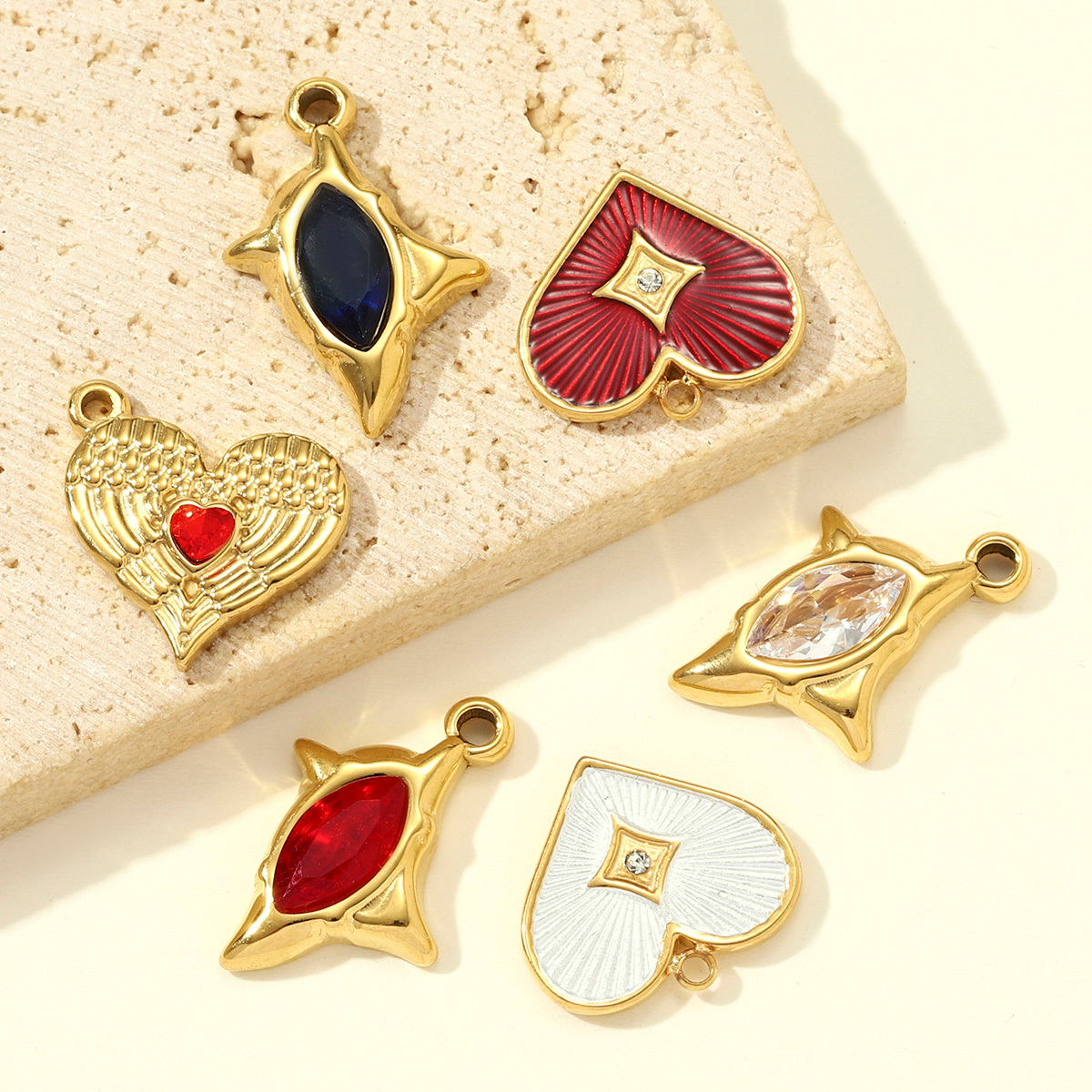6pcs/pack Retro Stainless Steel Enamel Love Heart Necklace Pendants Crystal Star DIY Charms Women Waterdroop Jewelry Wholesale