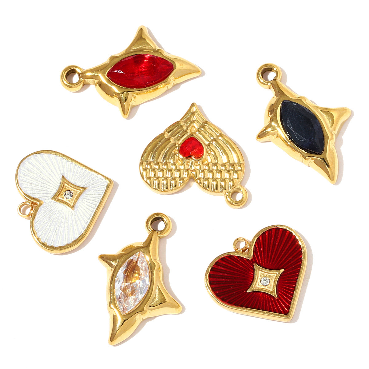 6pcs/pack Retro Stainless Steel Enamel Love Heart Necklace Pendants Crystal Star DIY Charms Women Waterdroop Jewelry Wholesale
