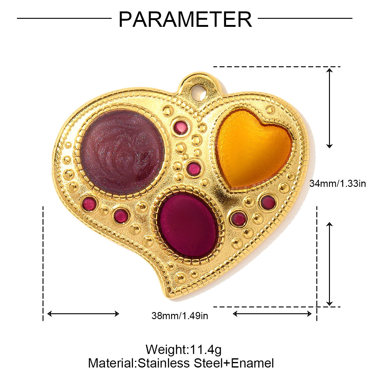 6pcs/pack French Retro Stainless Steel Enamel Love Heart Necklace Pendant Hamsa Hand DIY Earring Charm Women Big Cross Jewelry