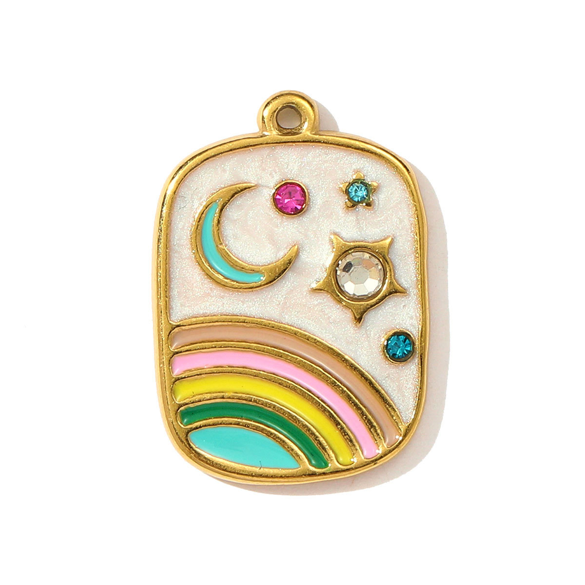 6pcs/pack Stainless Steel Rhinestone Disc Flower DIY Charm Cactus Rose Butterfly Necklace Pendant Women Moon Rainbow Jewelry