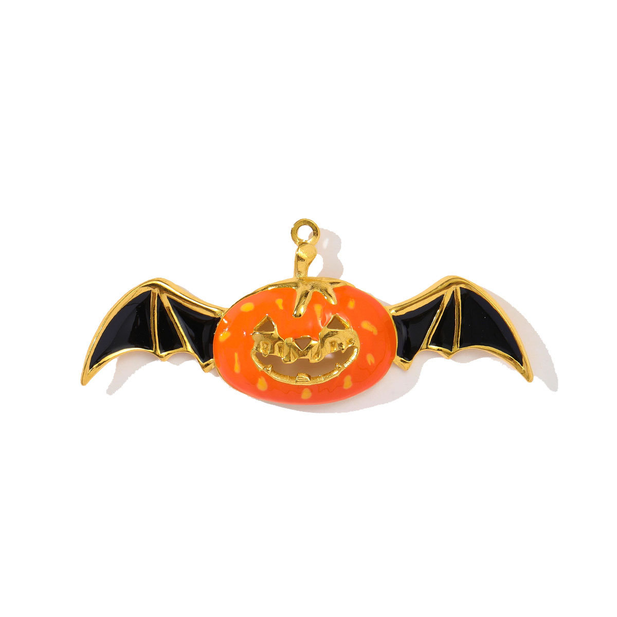 6pcs/pack Stainless Steel Rhinestone Pumpkin Necklace Pendant Enamel Jack-O-Lantern DIY Charm Women Halloween Party Jewelry
