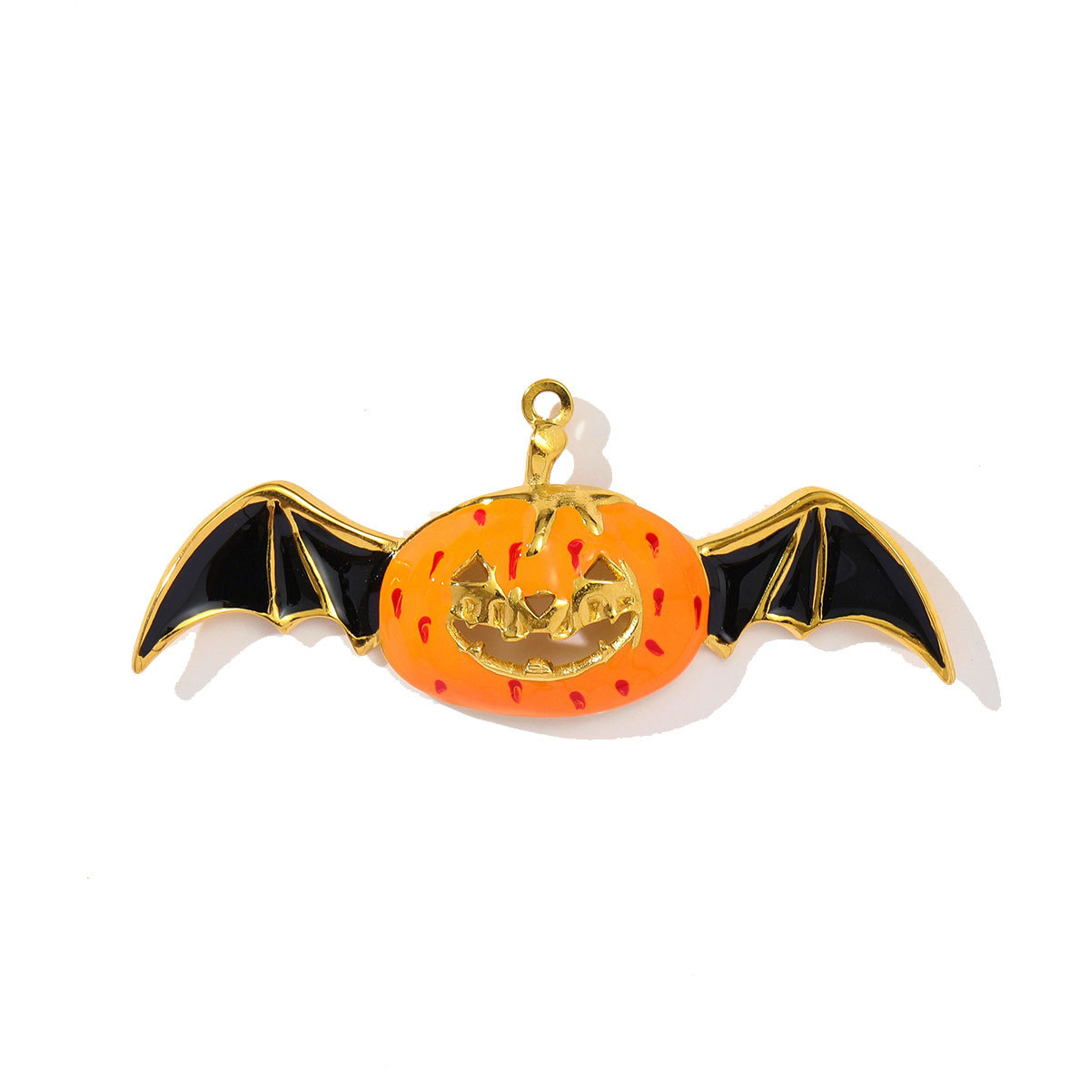 6pcs/pack Stainless Steel Rhinestone Pumpkin Necklace Pendant Enamel Jack-O-Lantern DIY Charm Women Halloween Party Jewelry