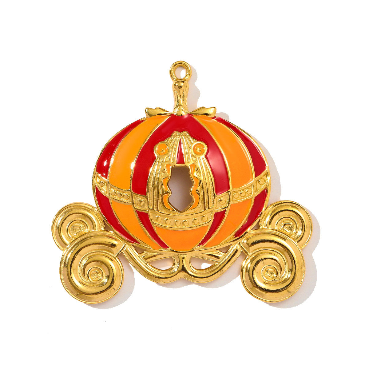 6pcs/pack Retro Stainless Steel Rhinestone Jack-O-Lantern Necklace Pendant Enamel Carriage DIY Charm Women Halloween Jewelry