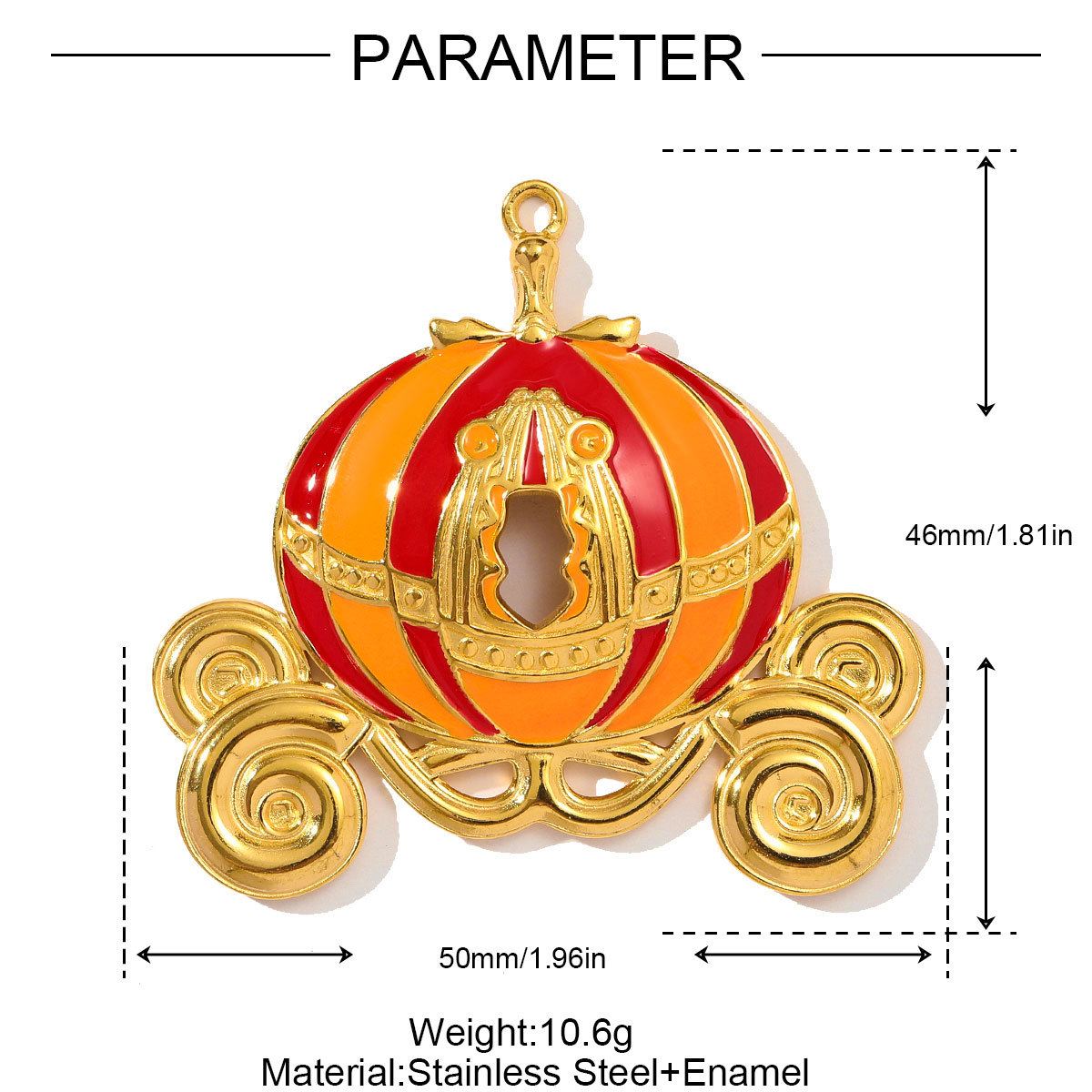 6pcs/pack Retro Stainless Steel Rhinestone Jack-O-Lantern Necklace Pendant Enamel Carriage DIY Charm Women Halloween Jewelry