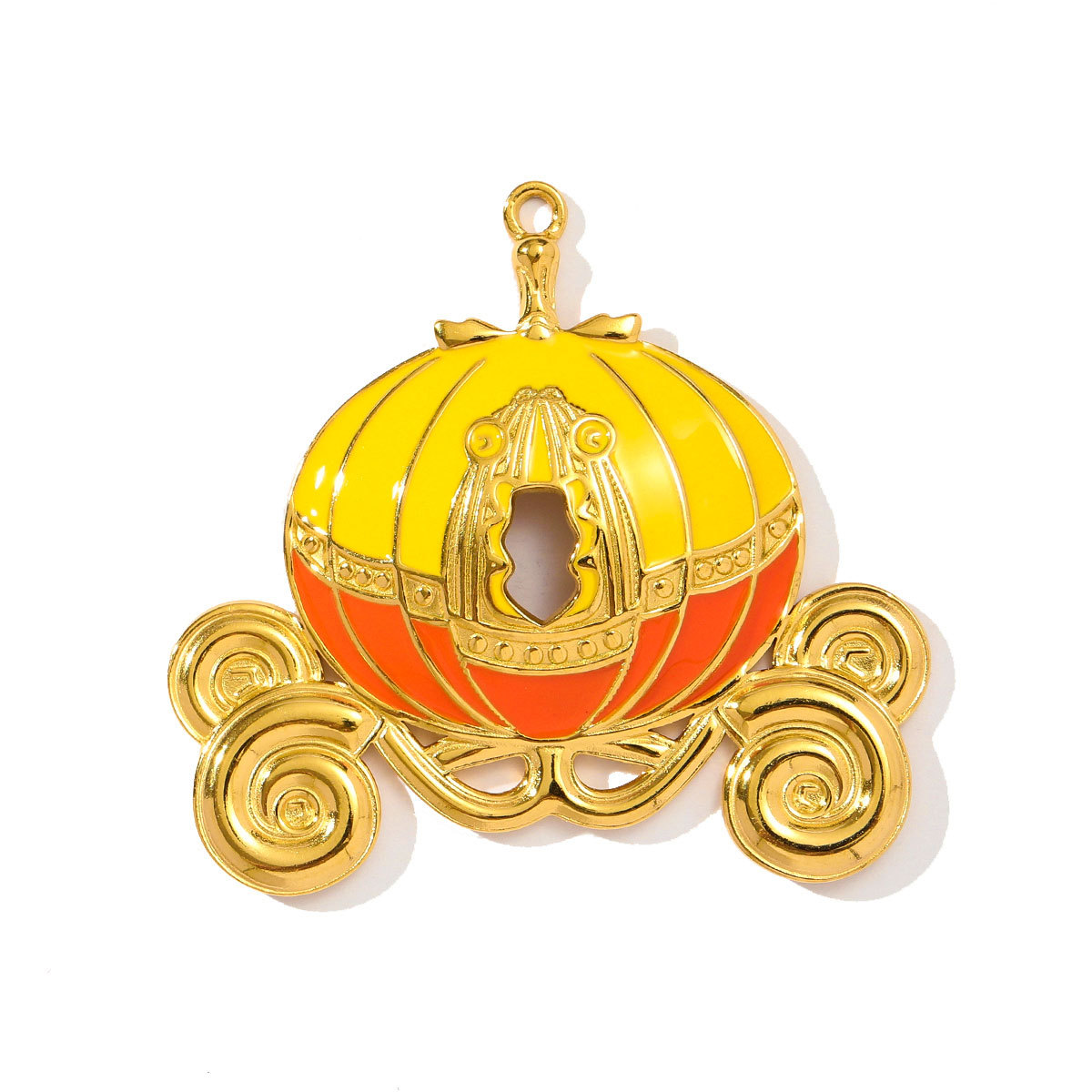 6pcs/pack Retro Stainless Steel Rhinestone Jack-O-Lantern Necklace Pendant Enamel Carriage DIY Charm Women Halloween Jewelry