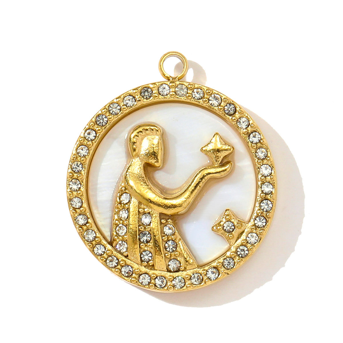 6pcs/pack French Rhinestone Zodiac Stainless Steel Necklace Pendant Shell Taurus Aries Virgo DIY Charm Women Star Signs Jewelry