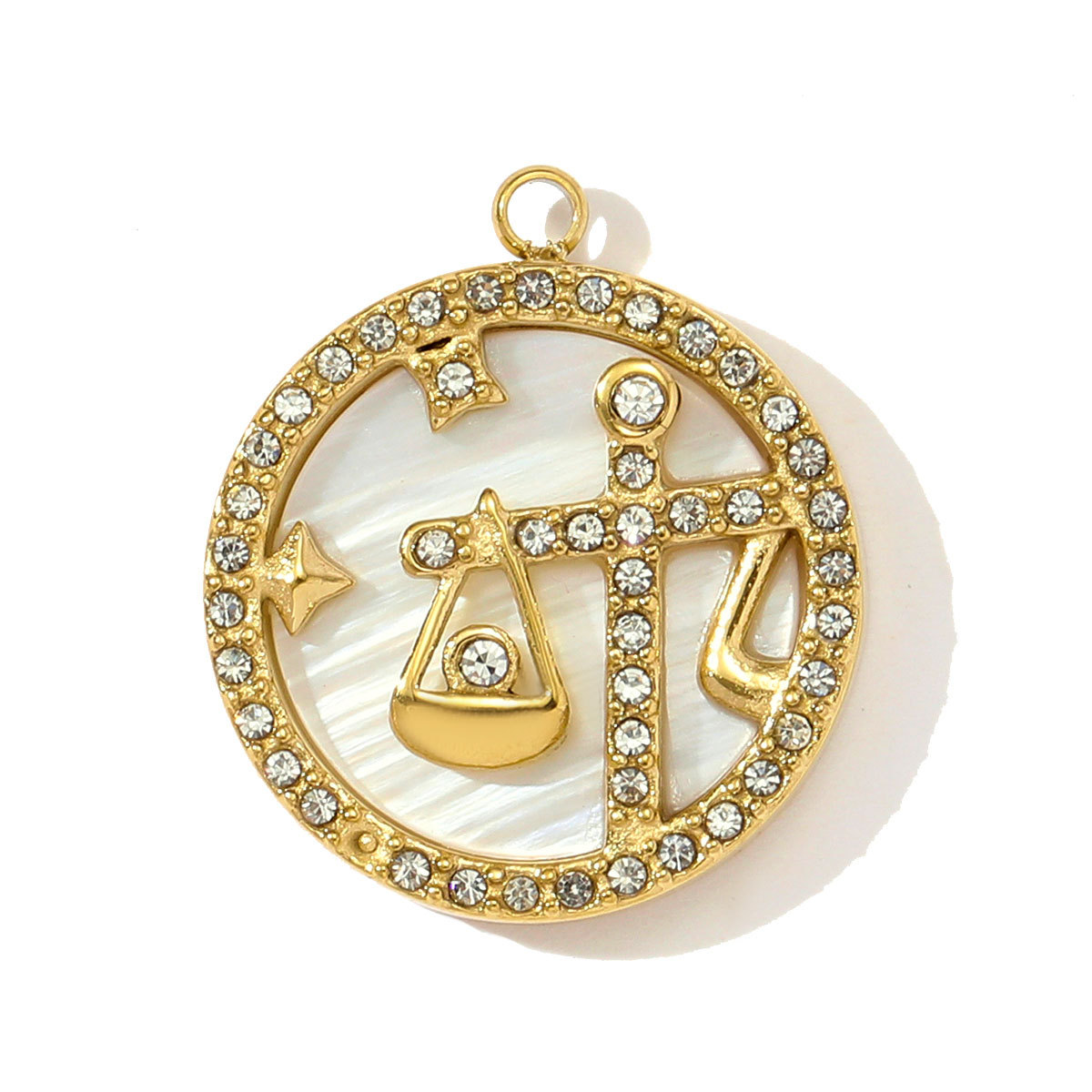 6pcs/pack French Rhinestone Zodiac Stainless Steel Necklace Pendant Shell Taurus Aries Virgo DIY Charm Women Star Signs Jewelry