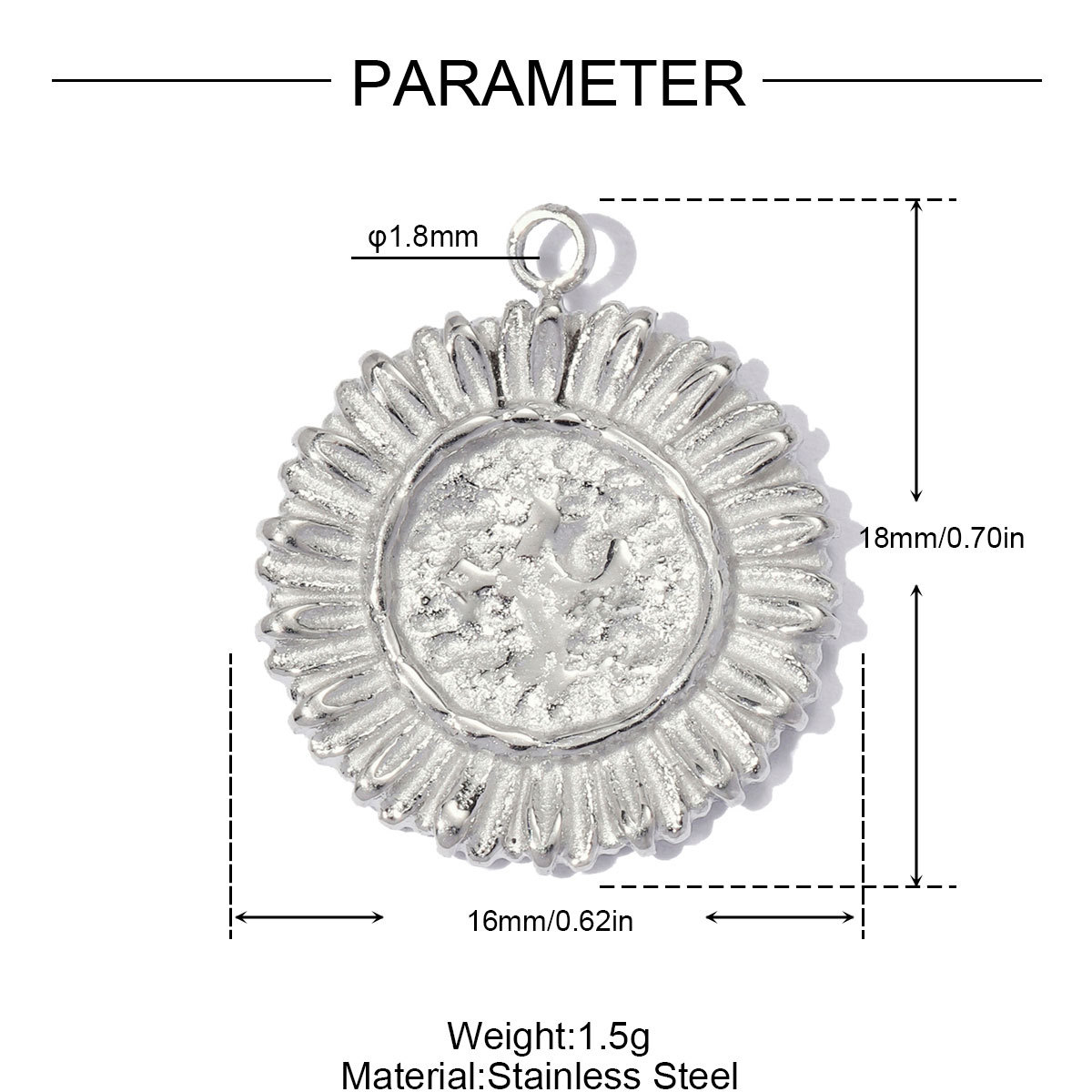6pcs/pack Stainless Steel Sunflower Star DIY Bracelet Charms Rhinestone Heart Necklace Pendant Woman Sun Crab Jewelry Wholesale