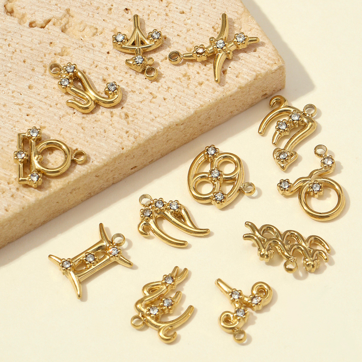 6pcs/pack Stainless Steel Rhinestone Zodiac Signs DIY Bracelet Charm ‌Aries‌ Gemini‌ Aquarius Necklace Pendant Woman Jewelry Wholesale