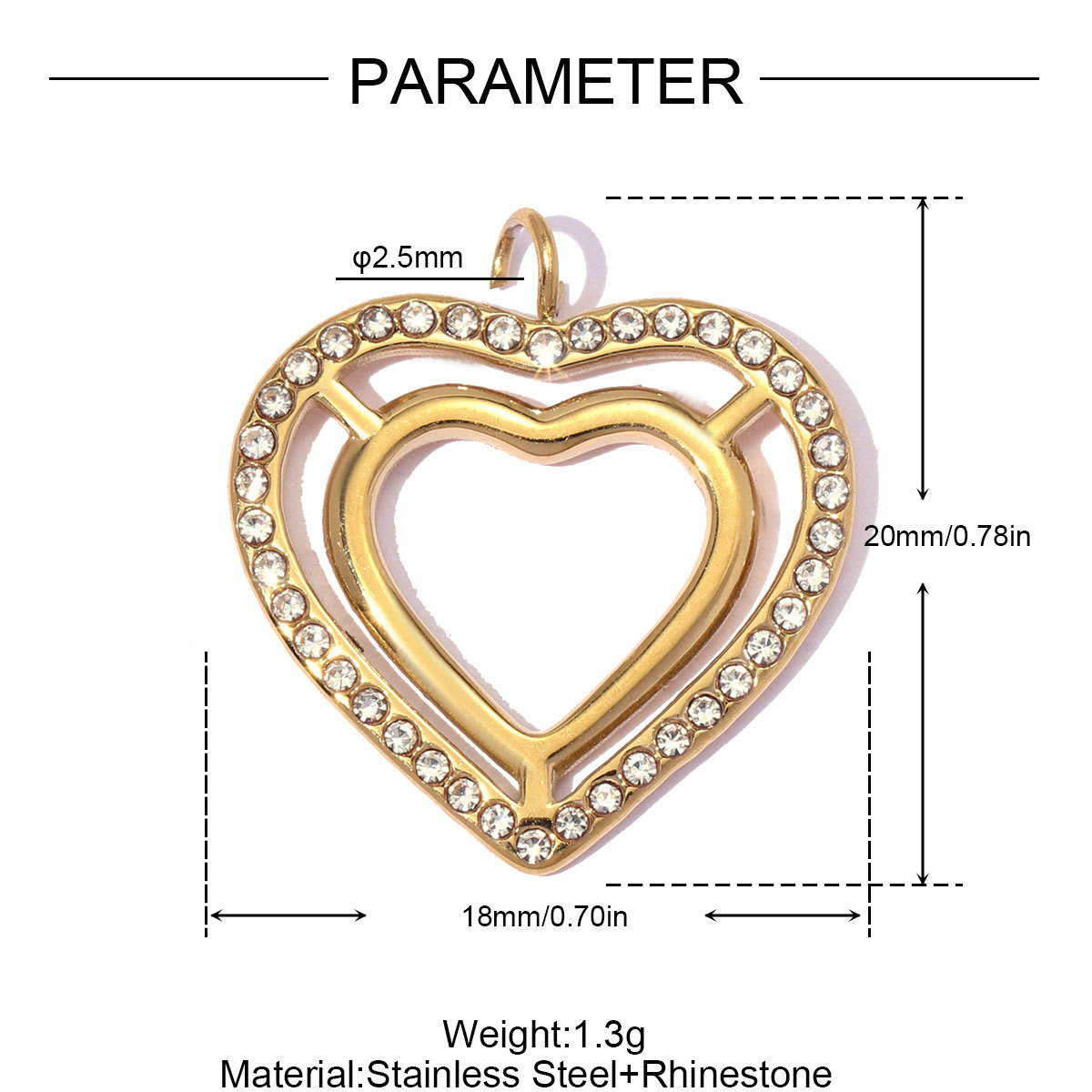 6pcs/pack Stainless Steel Zircon Lucky Clover DIY Charms Rhinestone Star Necklace Pendants Woman Love Heart Jewelry Wholesale