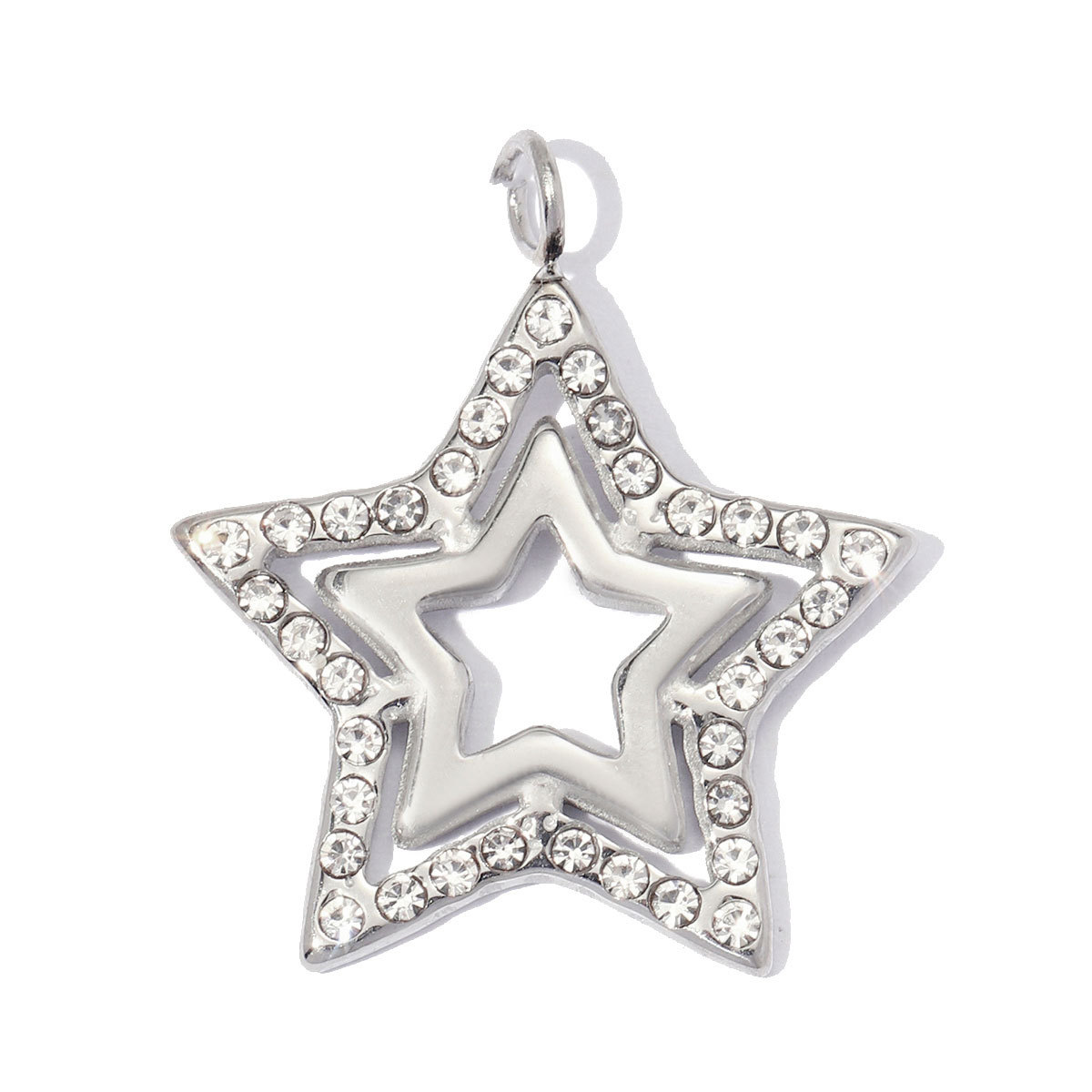 6pcs/pack Stainless Steel Zircon Lucky Clover DIY Charms Rhinestone Star Necklace Pendants Woman Love Heart Jewelry Wholesale