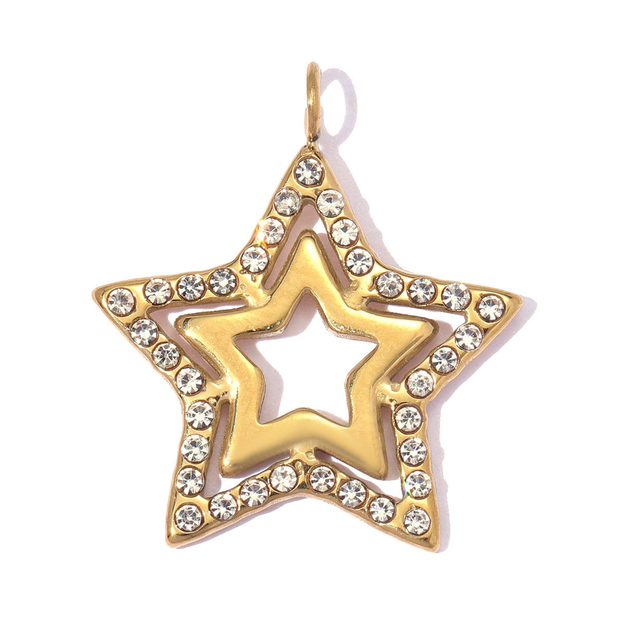 6pcs/pack Stainless Steel Zircon Lucky Clover DIY Charms Rhinestone Star Necklace Pendants Woman Love Heart Jewelry Wholesale
